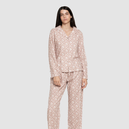 Pijama franela manga larga camisero mujer Amira rosa