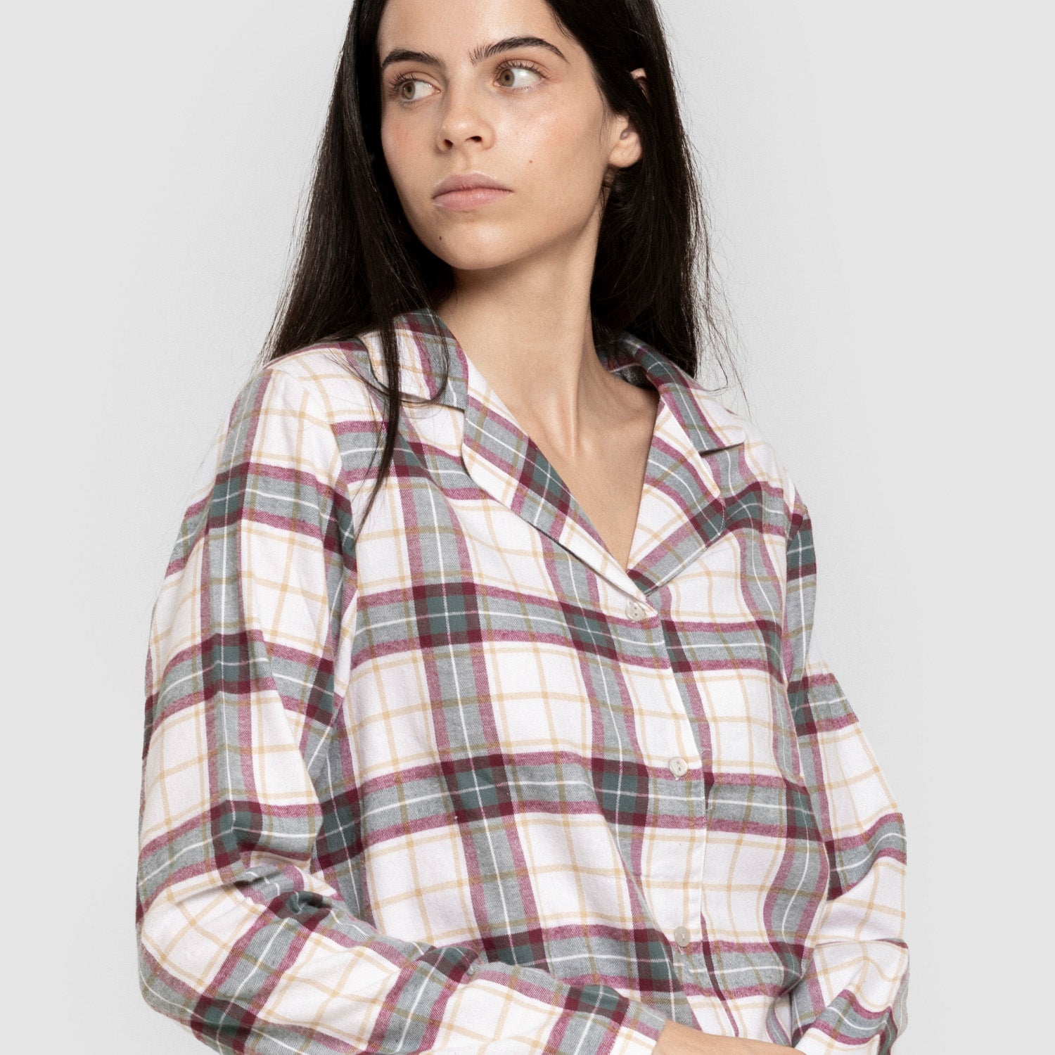 Pijama franela manga larga camisero mujer Cuadro Fiorile verde