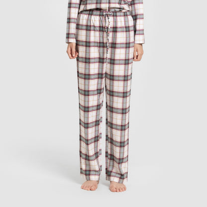 Pijama franela manga larga camisero mujer Cuadro Fiorile verde