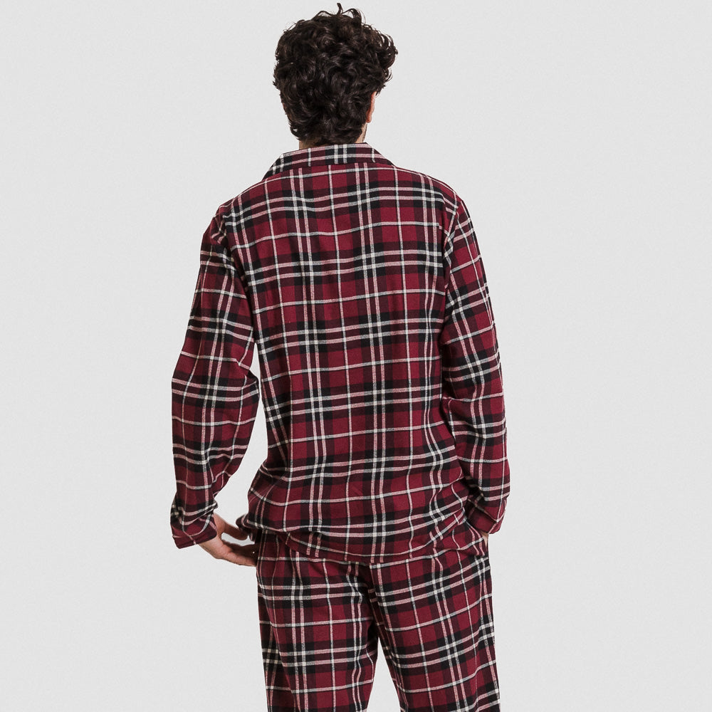 Pijama franela manga larga camisero hombre Cuadro Sauron burdeos