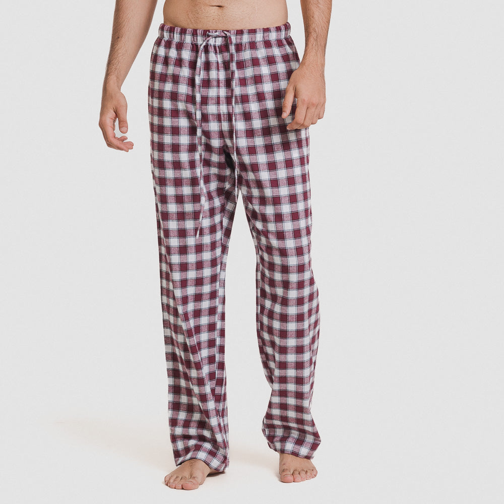 Pijama franela manga larga camisero hombre Cuadro Gustavo burdeos
