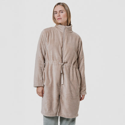 Bata terciopelo raya cremallera Beige