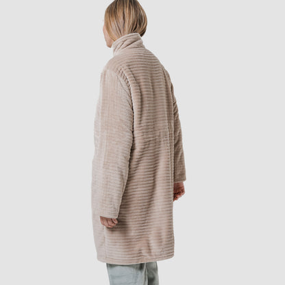 Bata terciopelo raya cremallera Beige