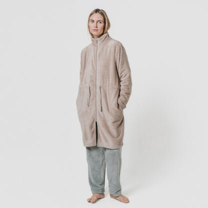 Bata terciopelo raya cremallera Beige