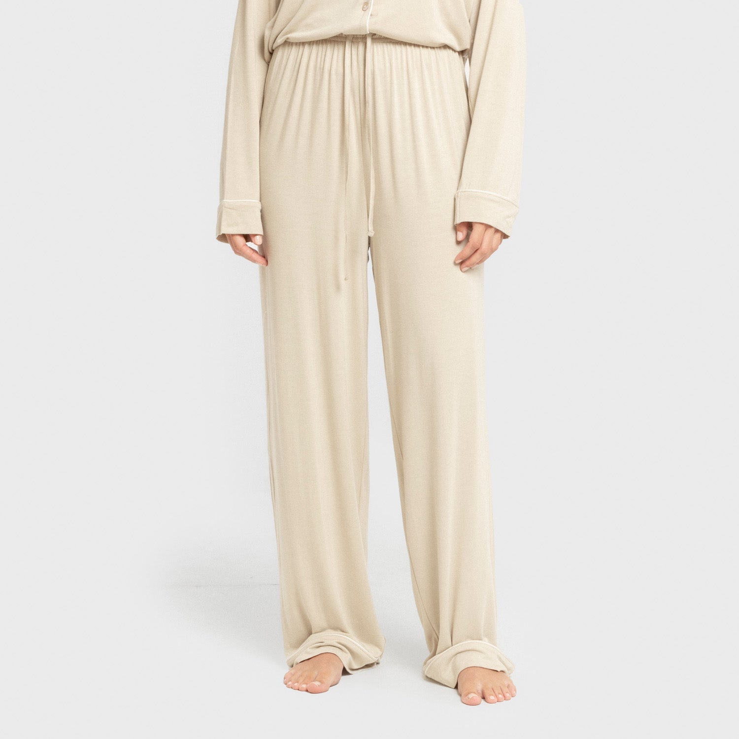 Pijama manga larga camisero viscosa punto mujer Beige