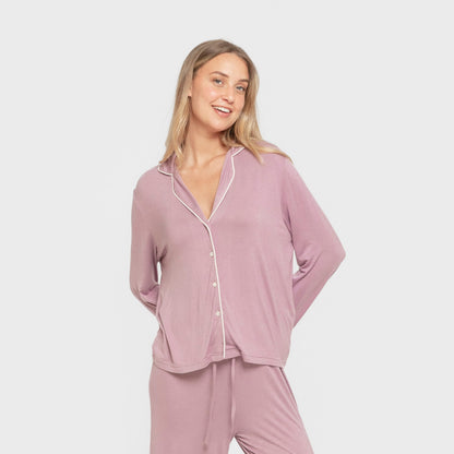 Pijama manga larga camisero viscosa punto mujer Berenjena Seco