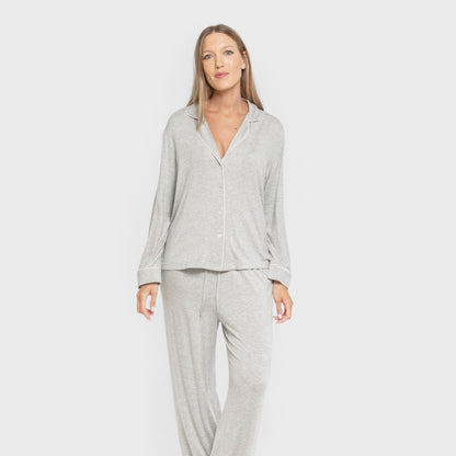 Pijama manga larga camisero viscosa punto mujer Gris