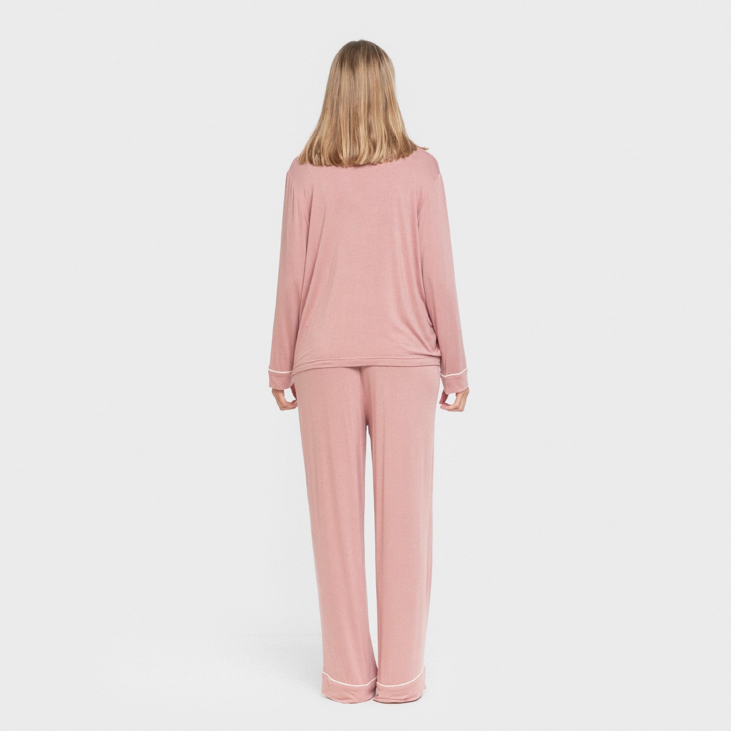 Pijama manga larga camisero viscosa punto mujer Rosa Malva