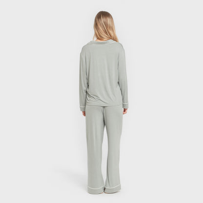 Pijama manga larga camisero viscosa punto mujer Verde Keike