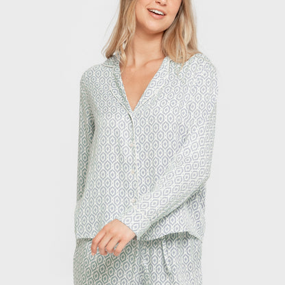 Pijama Manga Larga Camisero Viscosa Mujer Orquidea Agua Marina