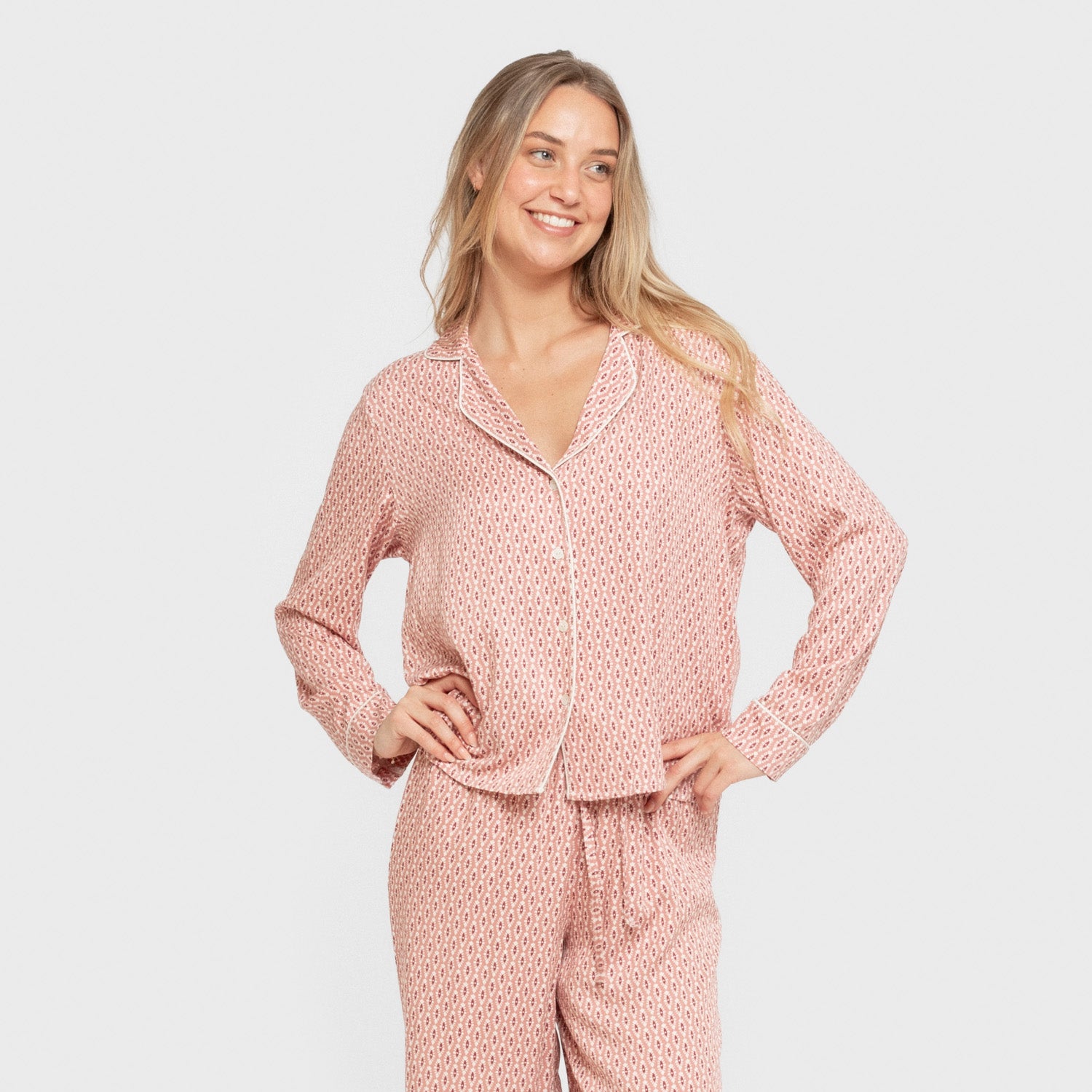 Pijama Manga Larga Camisero Viscosa Mujer Leonor Marsala