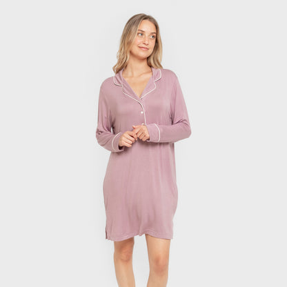 Camisón camisero viscosa punto mujer Berenjena Seco