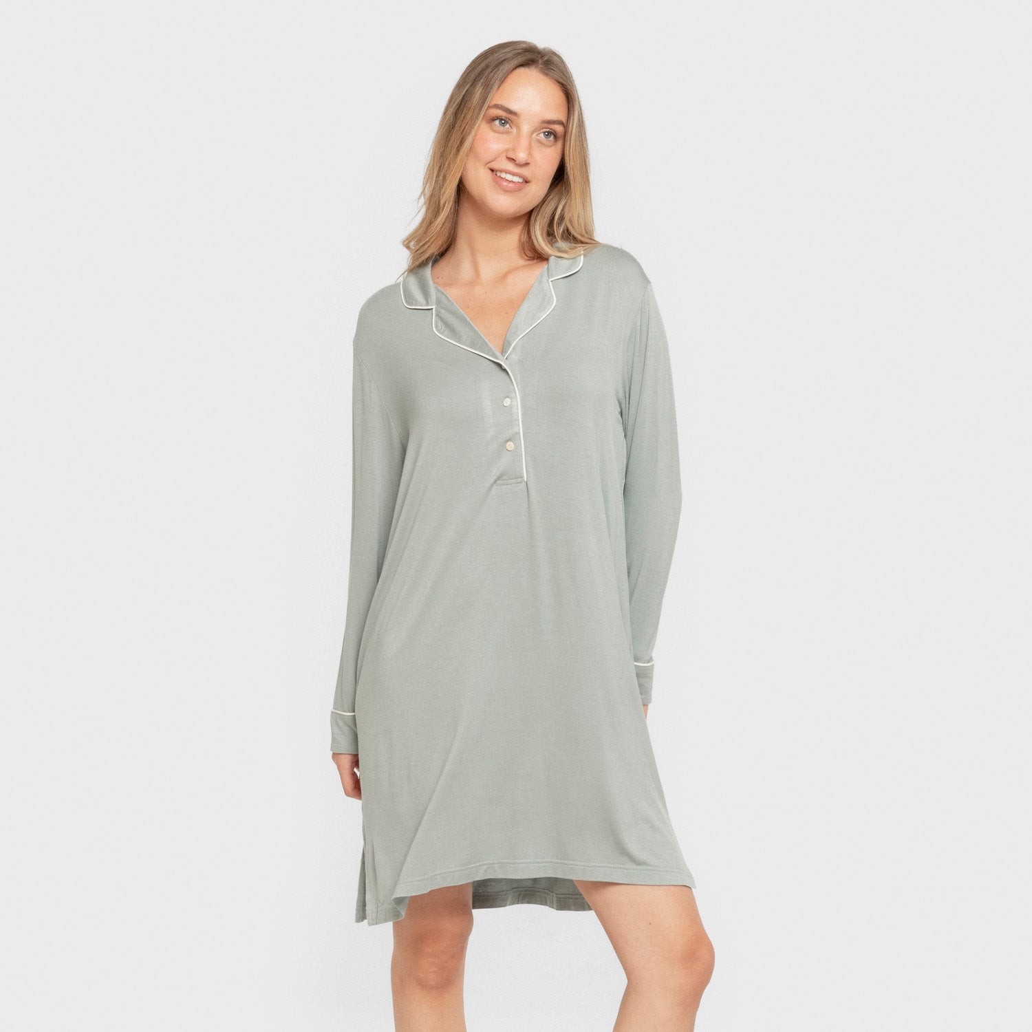 Camisón camisero viscosa punto mujer Verde Keike