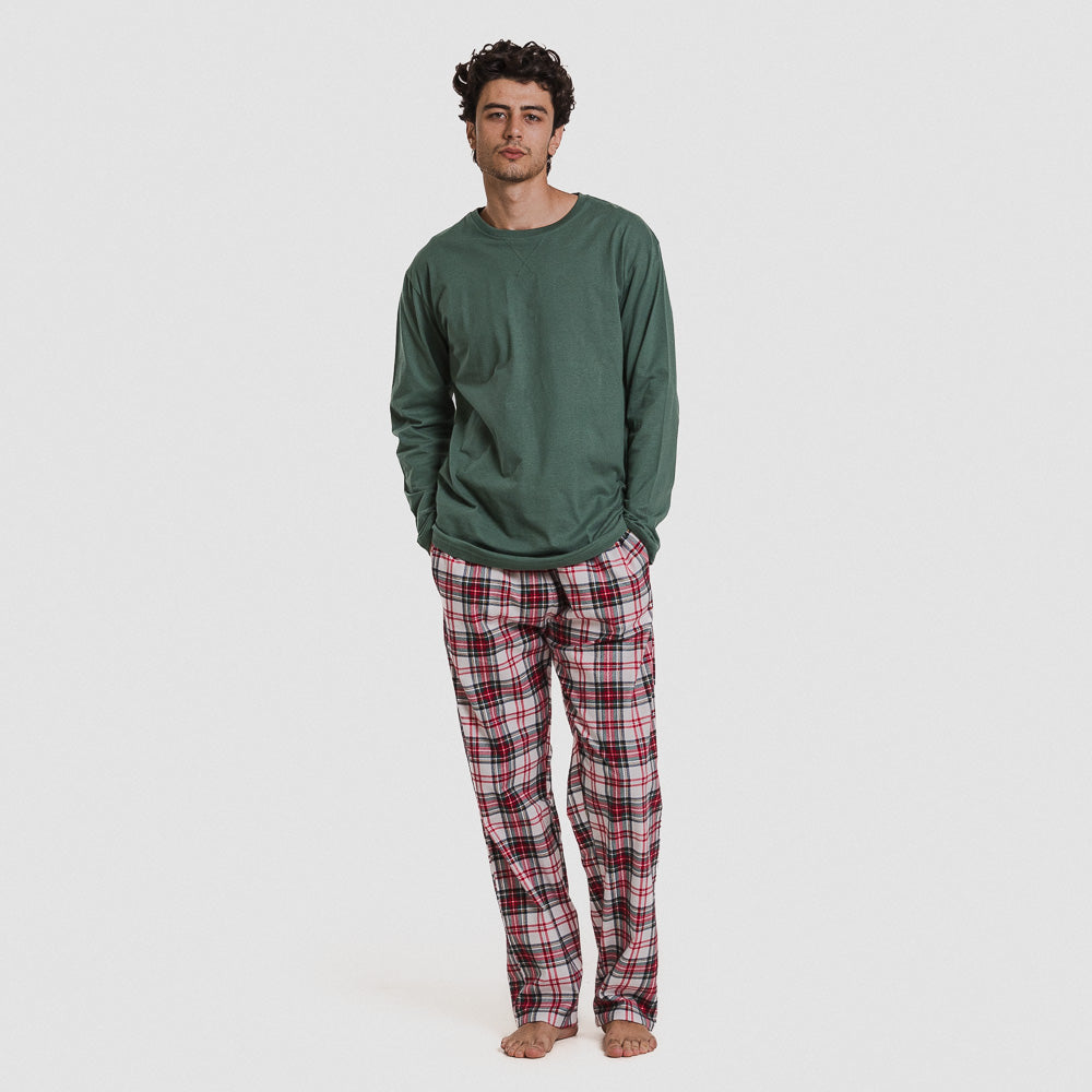 Pijama hombre franela Cuadro Saruma verde botella