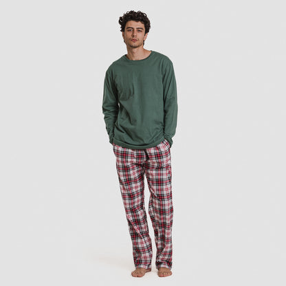 Pijama hombre franela Cuadro Saruma verde botella