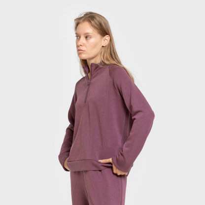 Sudadera media cremallera estilo modal mujer berenjena