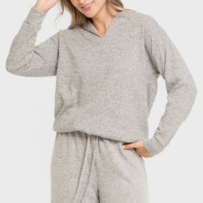 Sudadera capucha new punto extra suave mujer gris