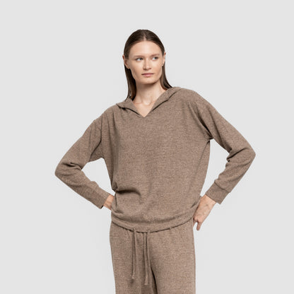 Sudadera capucha new punto extra suave mujer marrón