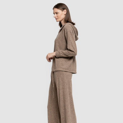 Sudadera capucha new punto extra suave mujer marrón