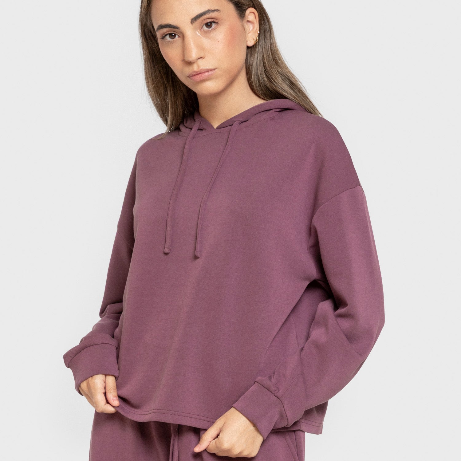 Sudadera capucha estilo modal mujer berenjena