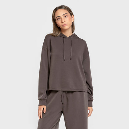 Sudadera capucha estilo modal mujer gris marengo