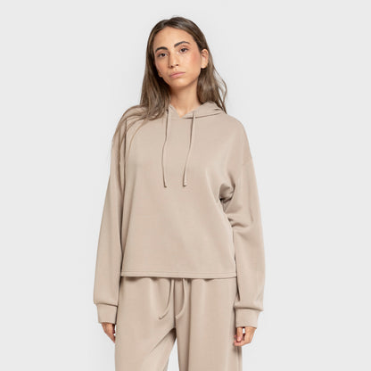 Sudadera capucha estilo modal mujer beige