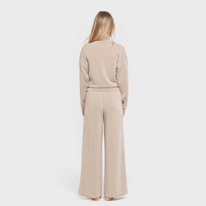 Sudadera cuello subido estilo modal mujer beige