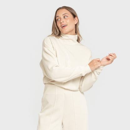 Sudadera cuello subido estilo modal mujer blanco natural
