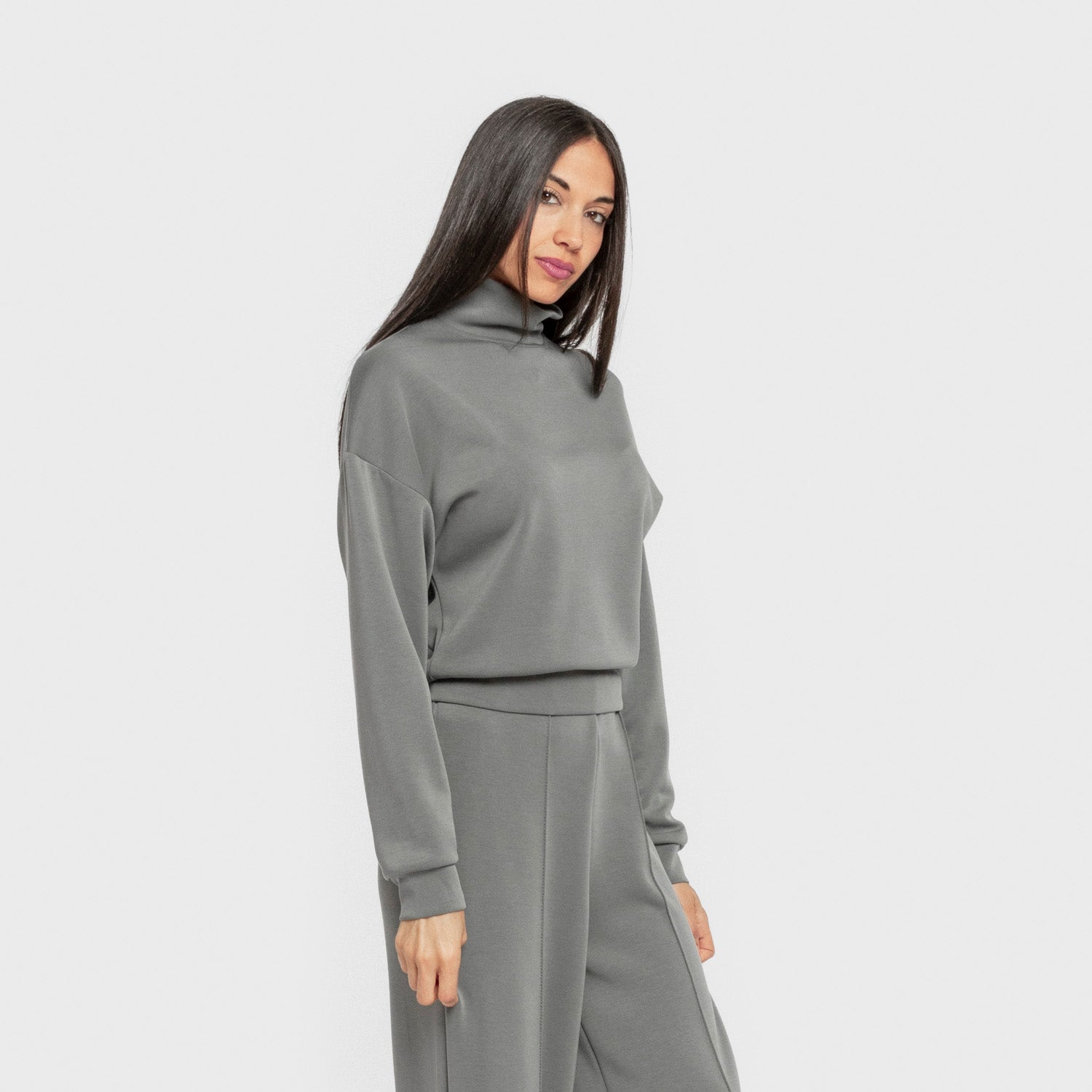 Sudadera cuello subido estilo modal mujer azul agua