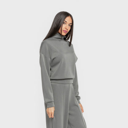 Sudadera cuello subido estilo modal mujer azul agua