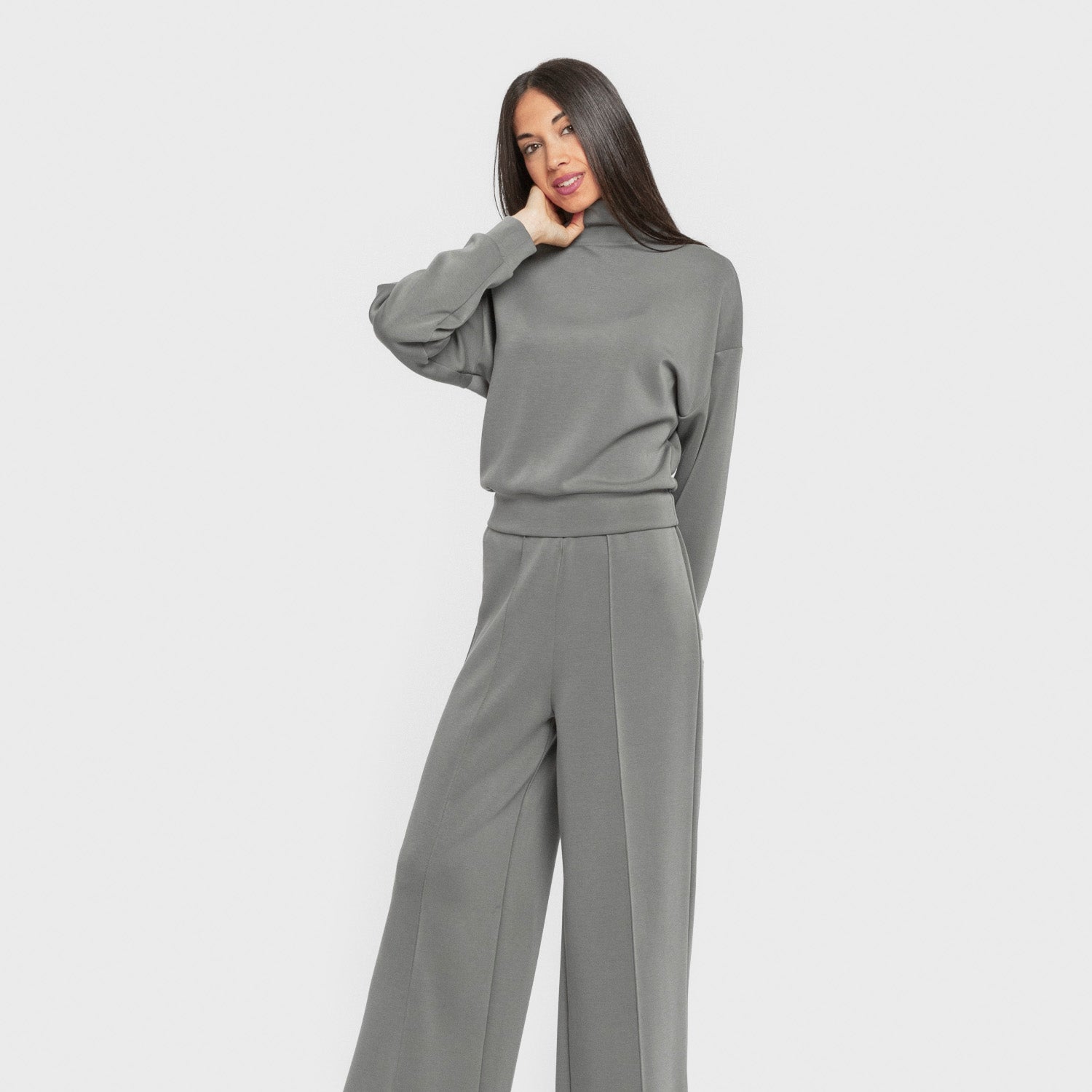 Sudadera cuello subido estilo modal mujer azul agua