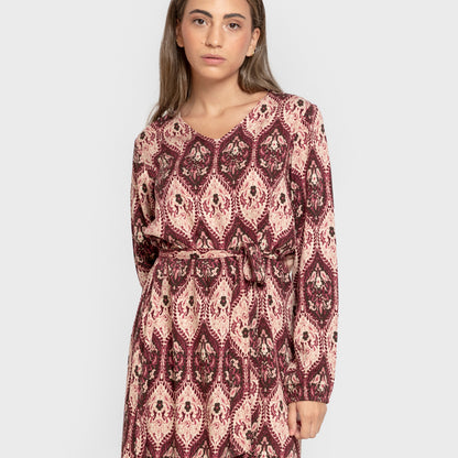 Vestido midi manga larga pico viscosa Ceramide