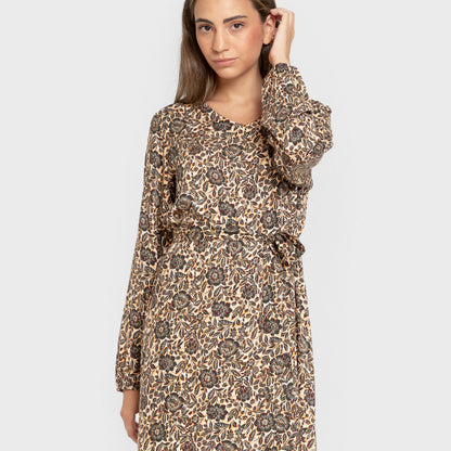 Vestido midi manga larga pico viscosa Sophie