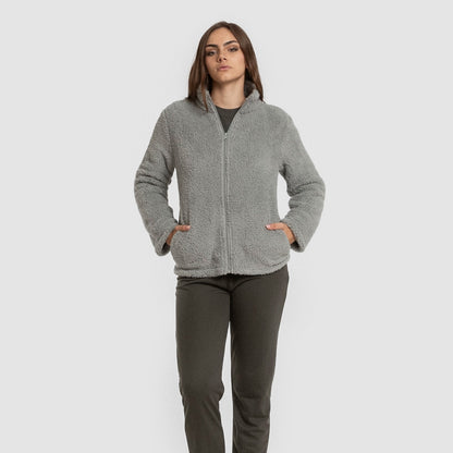 Sudadera sherpa mujer gris verdoso