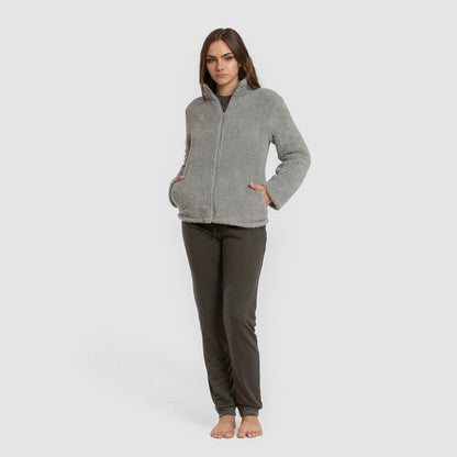 Sudadera sherpa mujer gris verdoso