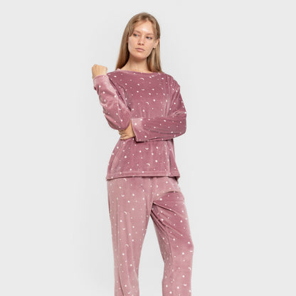 Pijama terciopelo super soft mujer Ambarina malva rosa
