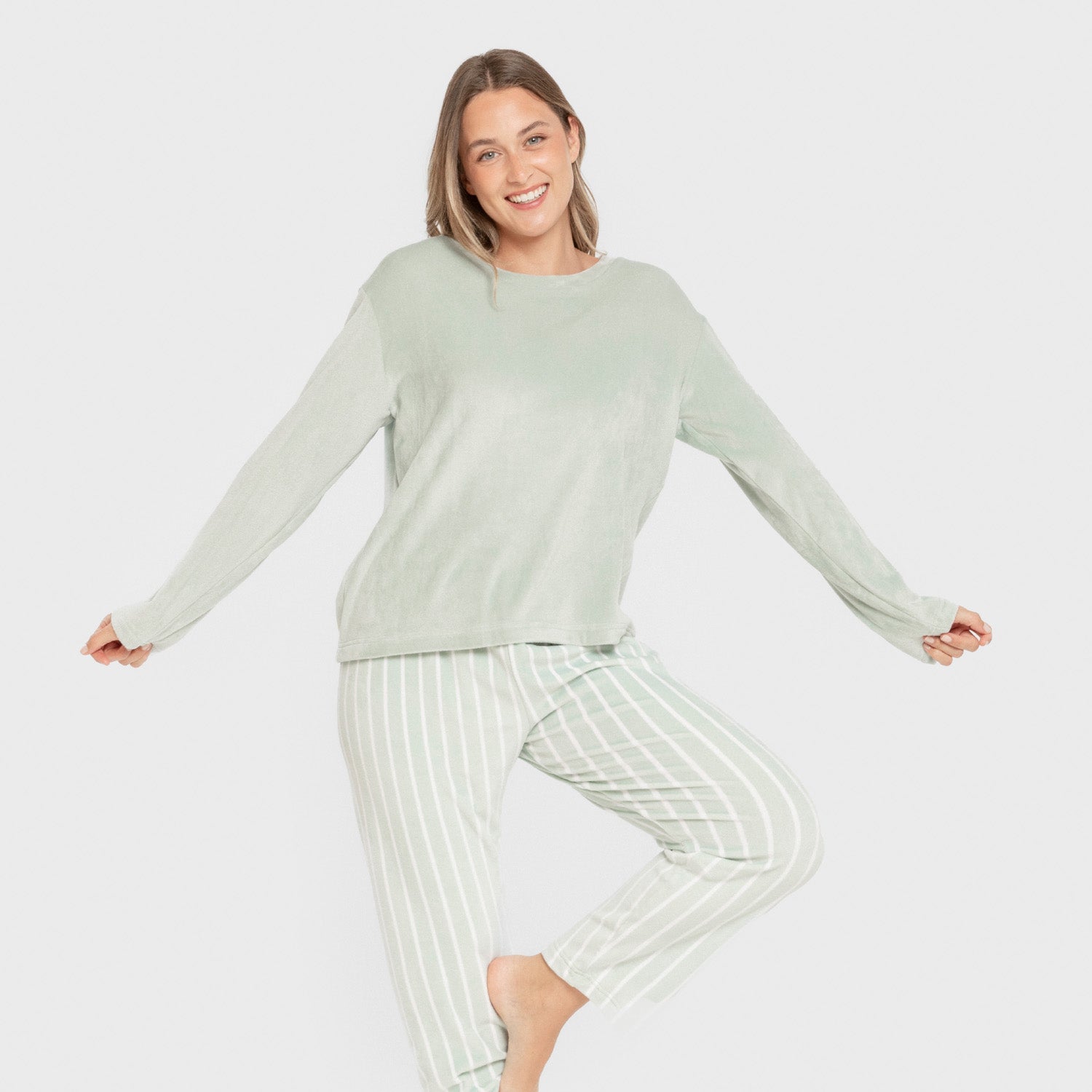 Pijama terciopelo super soft mujer Raya Astria verde tiffany