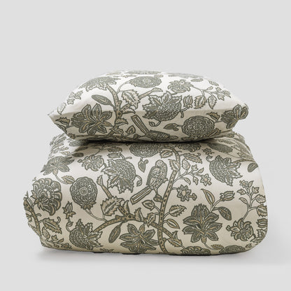 Capa de edredão de algodão Enelia verde seco - taupe - PR